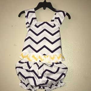 Frumpy Rumps,white striped ruffled dress.